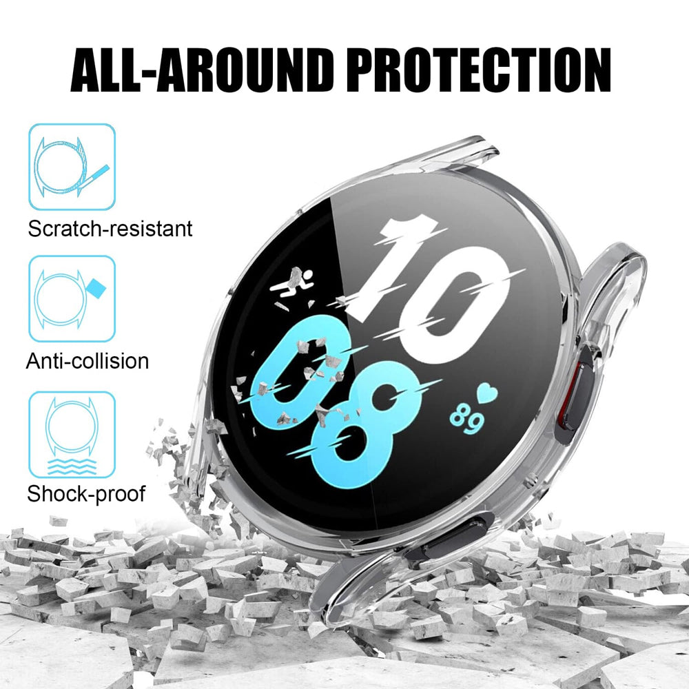 Samsung Galaxy Watch 5 40mm Case with Glass Screen Protector by SwiftShield (2 Pack - Black + Clear)