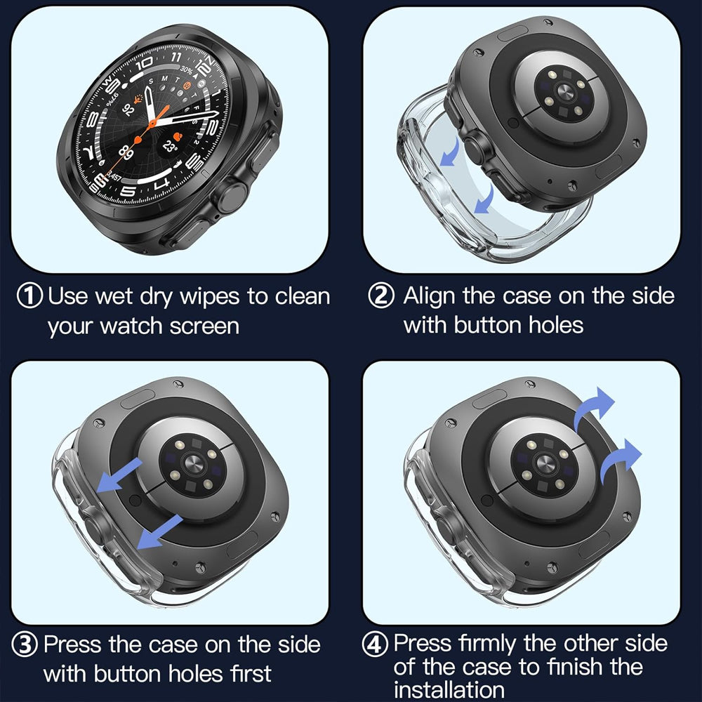 Samsung Galaxy Watch Ultra (2025) 47mm Case with Glass Screen Protector by SwiftShield (2 Pack - Clear)