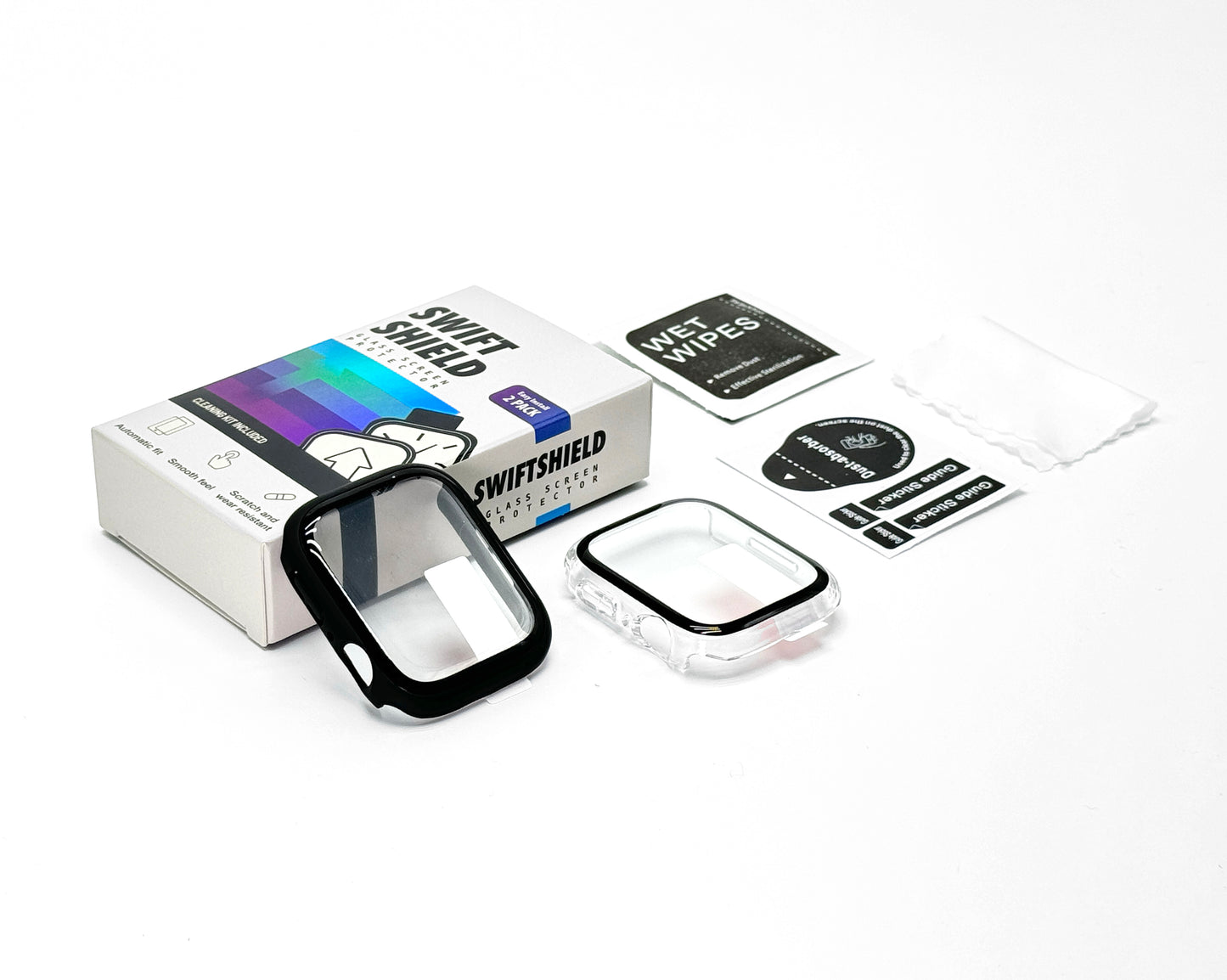 Apple Watch 40mm Case with Glass Screen Protector by SwiftShield (2 Pack - Black + Clear)