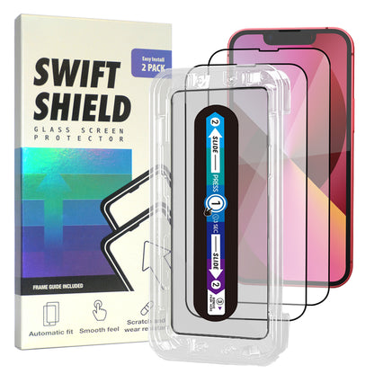 iPhone 13 Mini Clear Premium Tempered Glass Screen Protector Alignment Kit by SwiftShield [2-Pack]