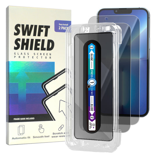 iPhone 13 Pro Privacy Premium Tempered Glass Screen Protector Alignment Kit by SwiftShield [2-Pack]