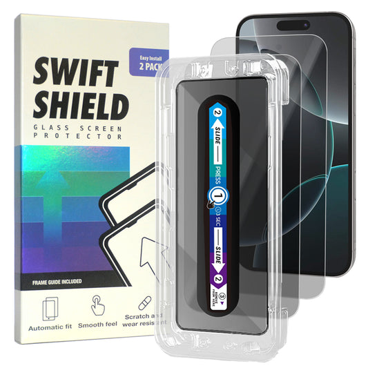 iPhone 16 Pro Max Privacy Premium Tempered Glass Screen Protector Alignment Kit by SwiftShield [2-Pack]