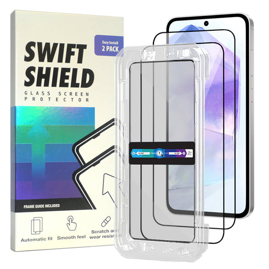 Samsung Galaxy A55 5G Clear Premium Tempered Glass Screen Protector Alignment Kit by SwiftShield [2-Pack]