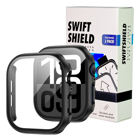 Apple Watch Series 10 (42mm) Case with Glass Screen Protector by SwiftShield (2 Pack - Black)