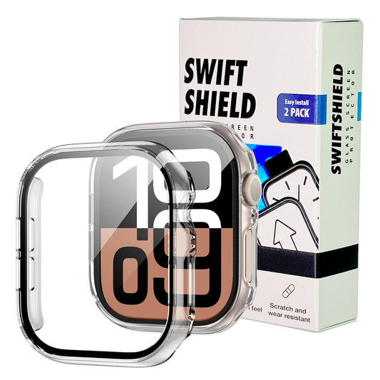 Apple Watch Series 10 (42mm) Case with Glass Screen Protector by SwiftShield (2 Pack - Clear)