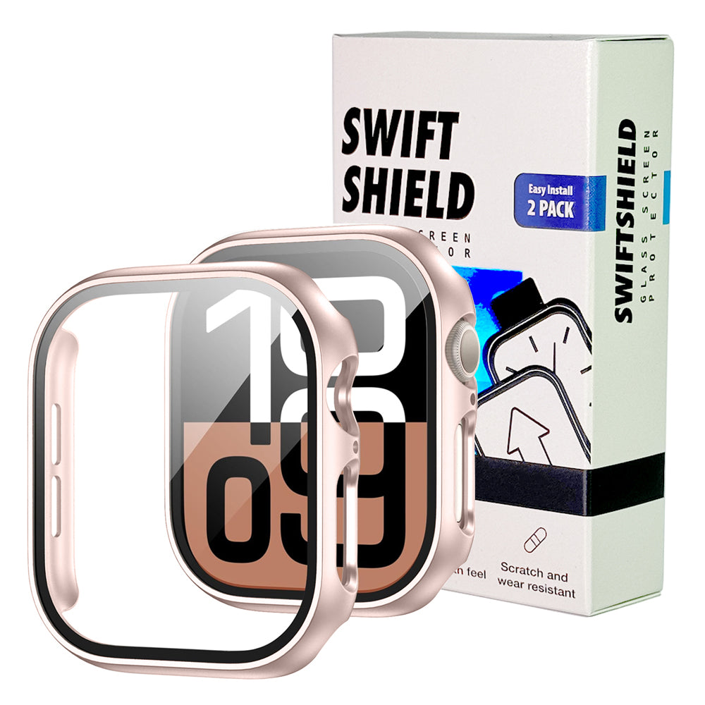 Apple Watch Series 10 (46mm) Case with Glass Screen Protector by SwiftShield (2 Pack - Rose Gold)