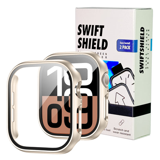 Apple Watch Series 10 (42mm) Case with Glass Screen Protector by SwiftShield (2 Pack - Gold Titanium)