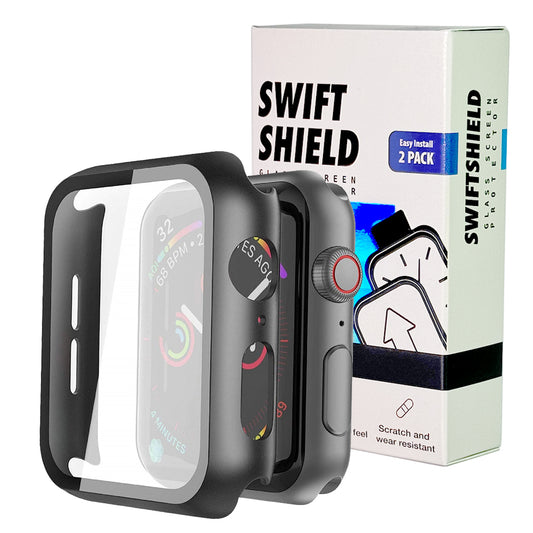 Apple Watch 40mm Case with Glass Screen Protector by SwiftShield (2 Pack - Black + Clear)