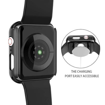 Apple Watch 44mm Case with Glass Screen Protector by SwiftShield (2 Pack - Black + Clear)