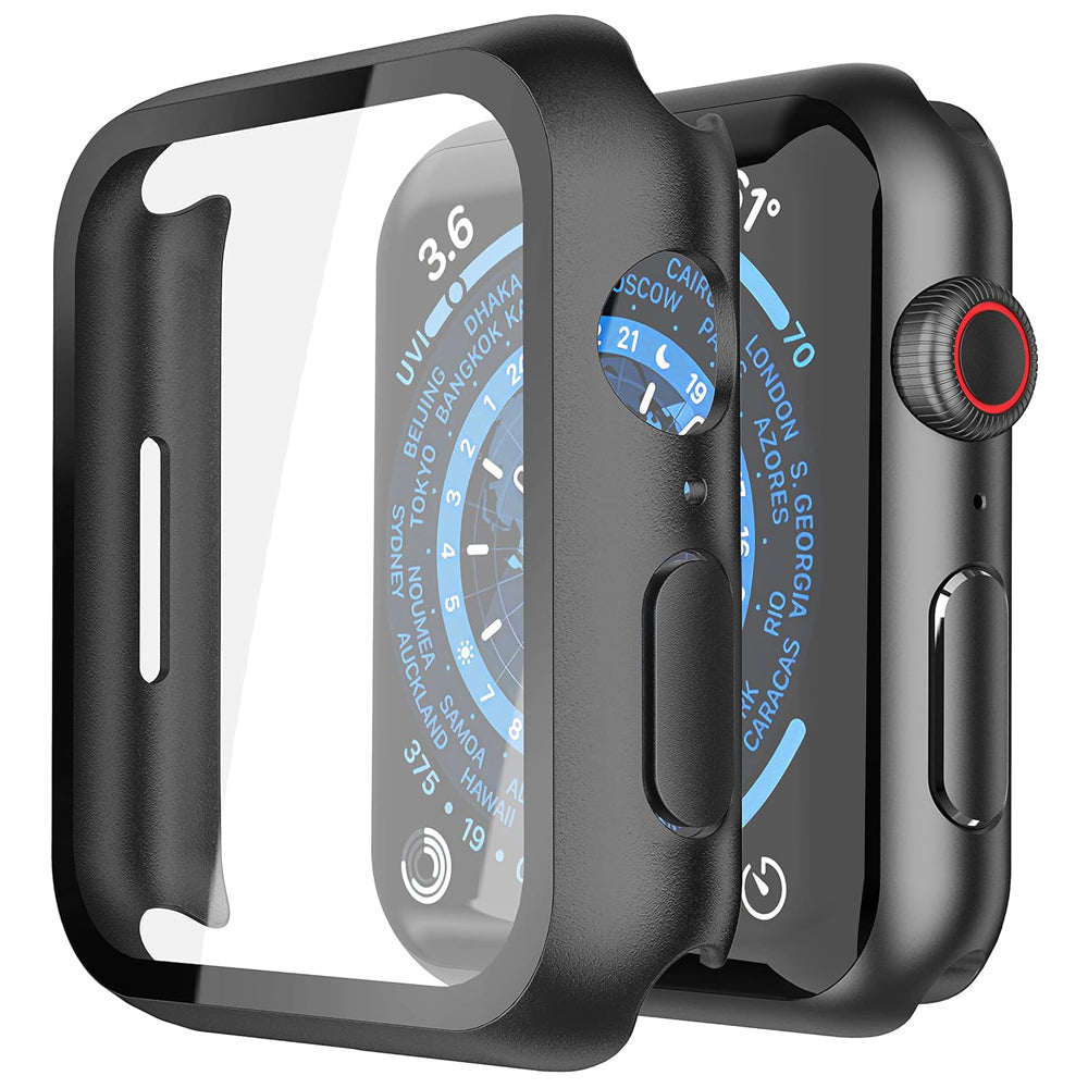 Apple Watch 41mm Case with Glass Screen Protector by SwiftShield (2 Pack - Black)