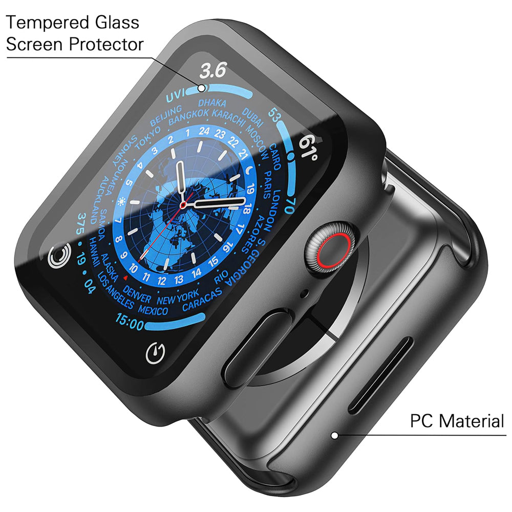 Apple Watch 45mm Case with Glass Screen Protector by SwiftShield (2 Pack - Black + Clear)