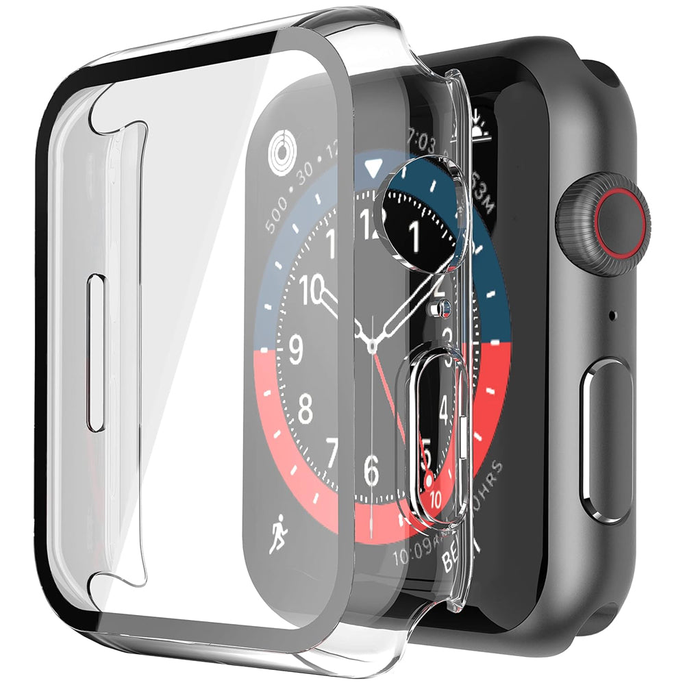 Apple Watch 41mm Case with Glass Screen Protector by SwiftShield (2 Pack - Black + Clear)