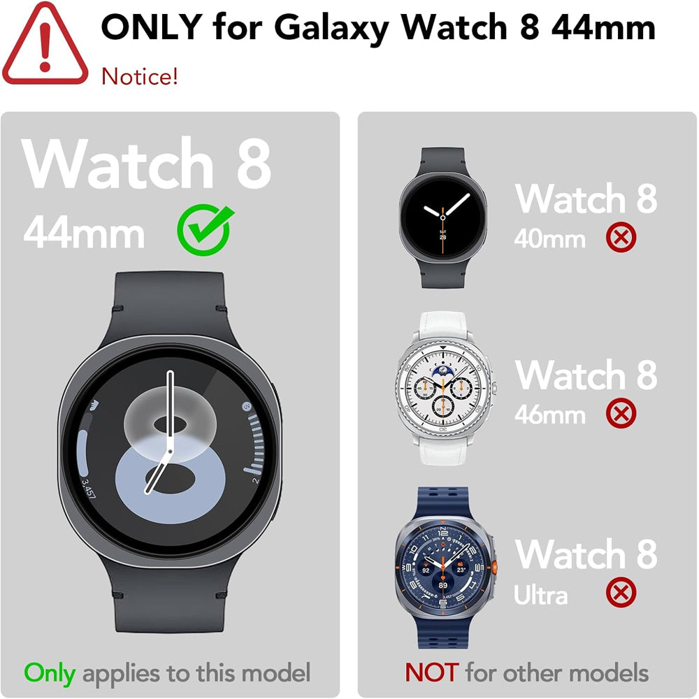 Samsung Galaxy Watch 8 44mm Case with Glass Screen Protector by SwiftShield (2 Pack - Clear)
