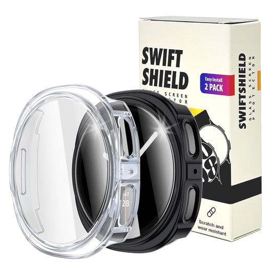Samsung Galaxy Watch 8 44mm Case with Glass Screen Protector by SwiftShield (2 Pack - Black + Clear)