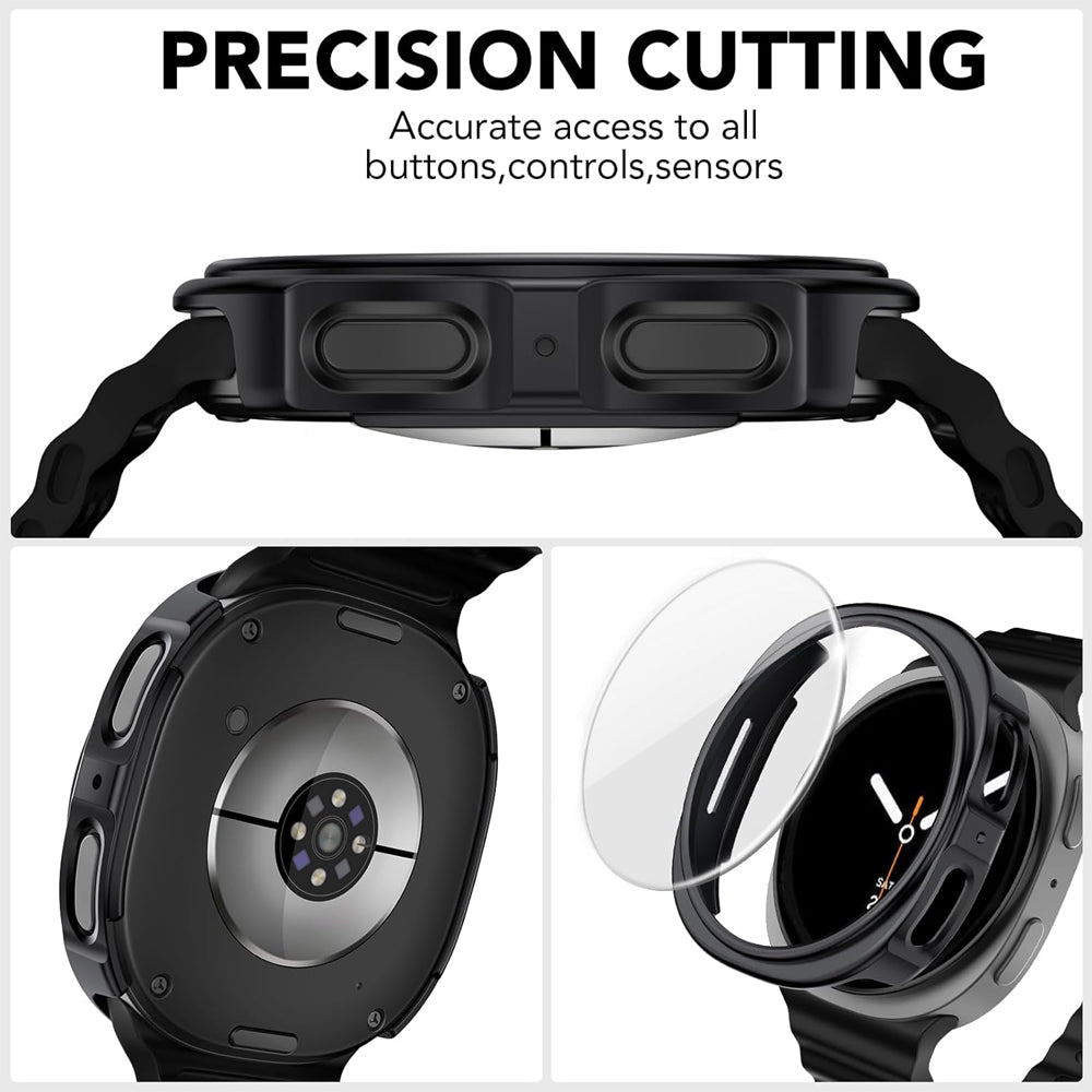 Samsung Galaxy Watch 8 44mm Case with Glass Screen Protector by SwiftShield (2 Pack - Clear)
