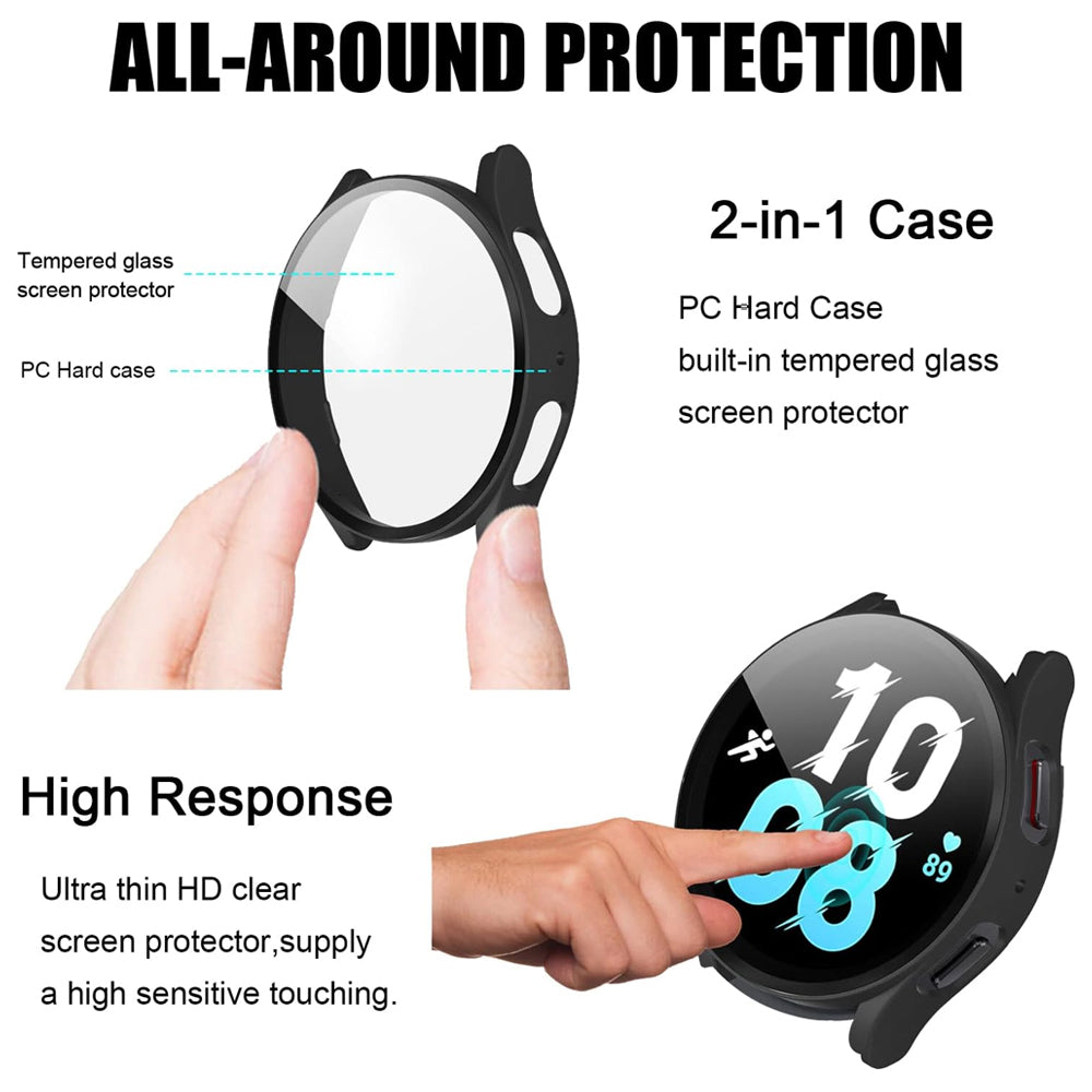 Samsung Galaxy Watch 5 44mm Case with Glass Screen Protector by SwiftShield (2 Pack - Black)