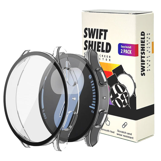 Samsung Galaxy Watch 7 44mm Case with Glass Screen Protector by SwiftShield (2 Pack - Clear)